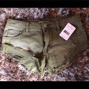 Free People green denim shorts NWT